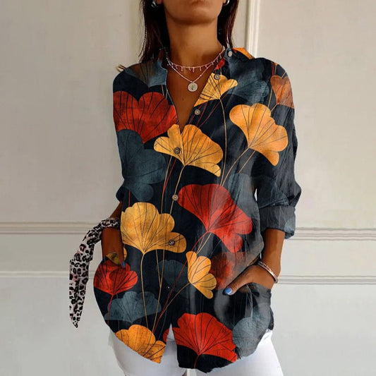 Dafne | Blusa Vintage Con Estampado De Hojas